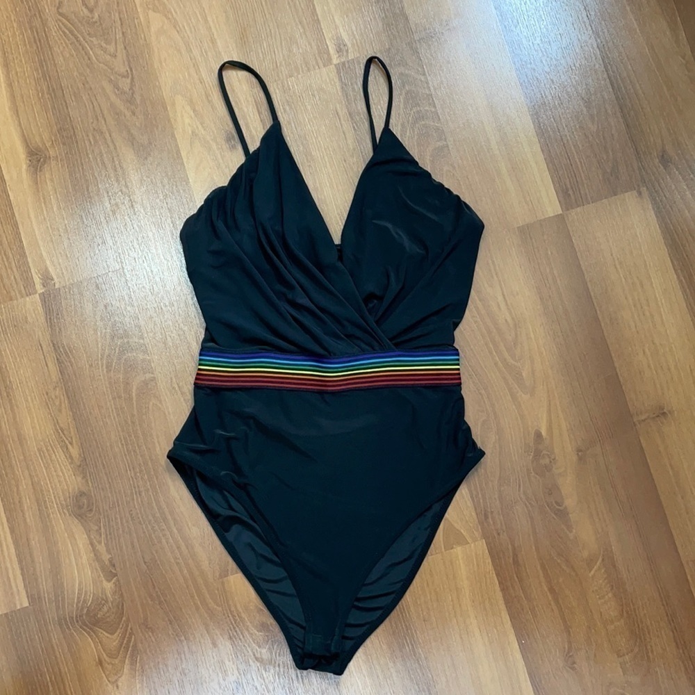 Forever21 Black Bodysuit with Rainbow Waistline - Picture 2 of 9